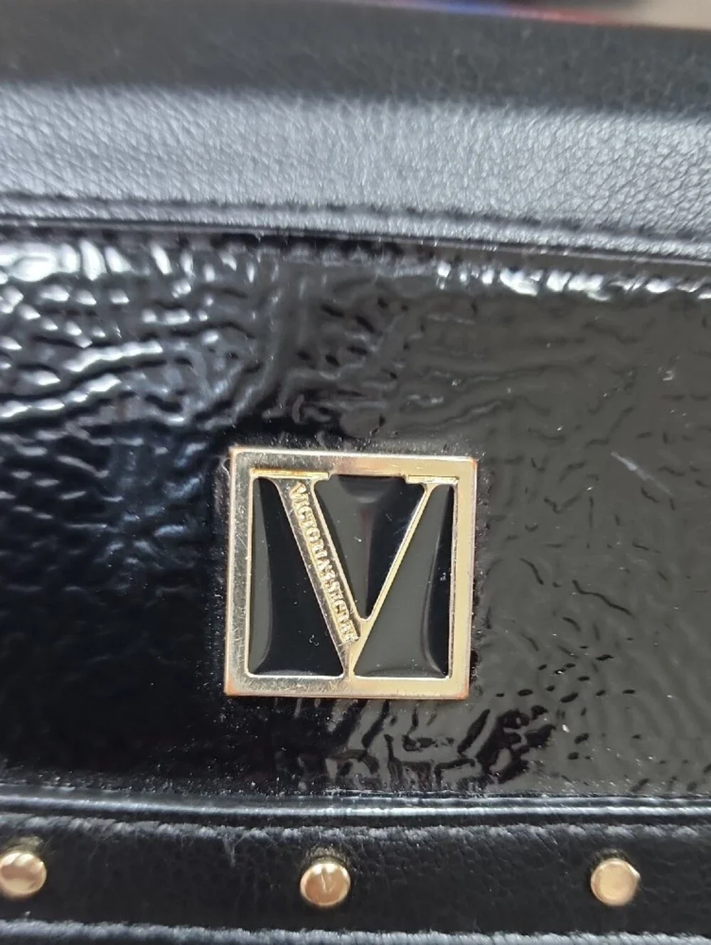 Victorias Secret Black Stud-Trim Wristlet with Gold V Logo